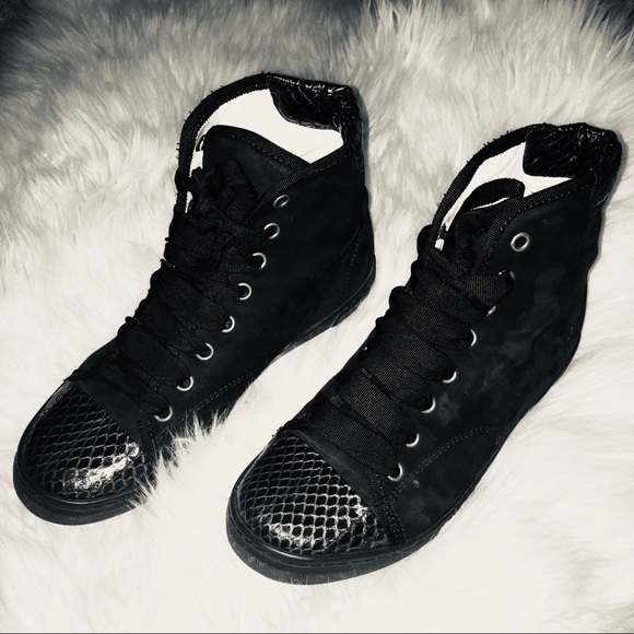 Lanvin Teal Python High Top Sneakers - Picture 1 of 7